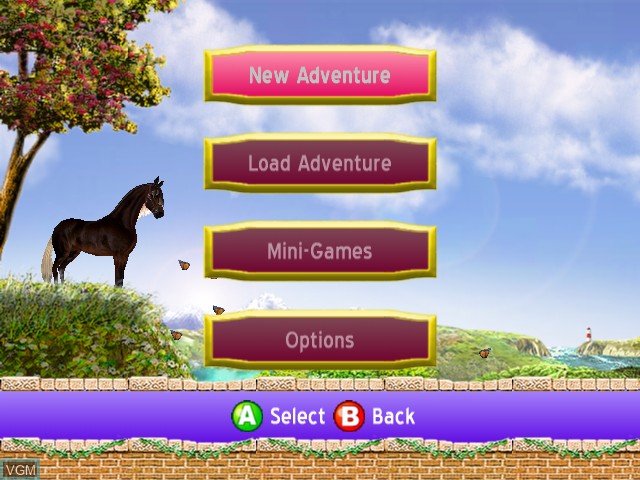 Menu screen of the game Barbie Horse Adventures - Wild Horse Rescue on Microsoft Xbox
