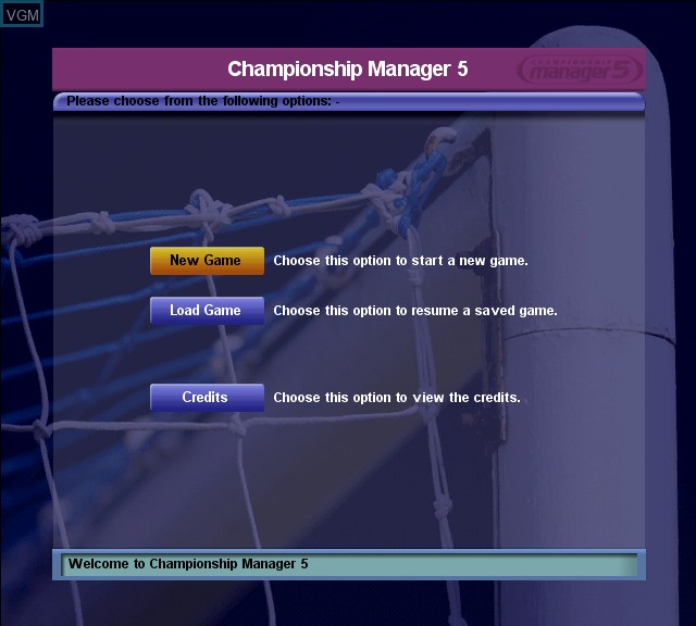Menu screen of the game Championship Manager 5 on Microsoft Xbox