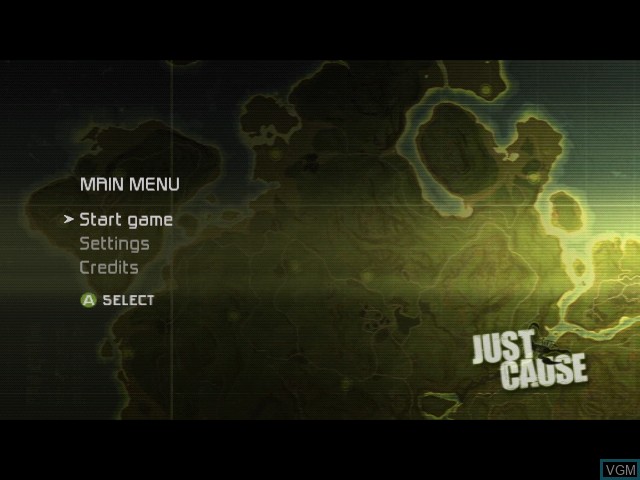 Menu screen of the game Just Cause on Microsoft Xbox