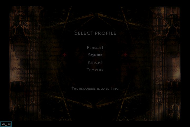 Menu screen of the game Knights of the Temple - Infernal Crusade on Microsoft Xbox