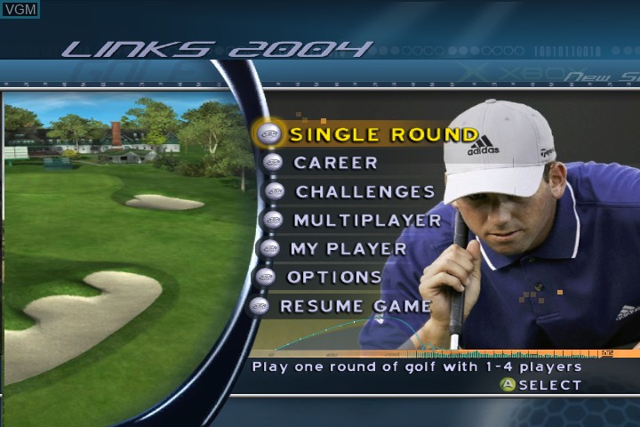 Menu screen of the game Links 2004 on Microsoft Xbox