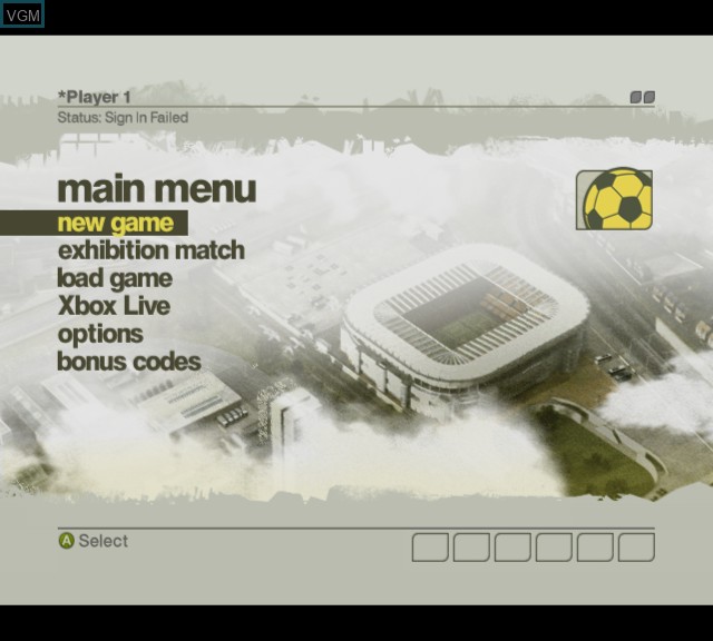 Menu screen of the game LMA Manager 2006 on Microsoft Xbox