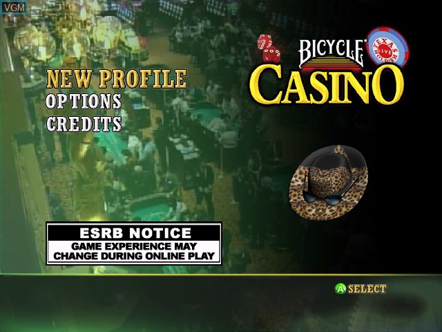 Menu screen of the game Bicycle Casino on Microsoft Xbox