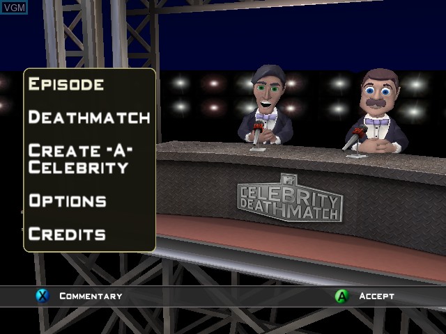 Menu screen of the game MTV's Celebrity Deathmatch on Microsoft Xbox