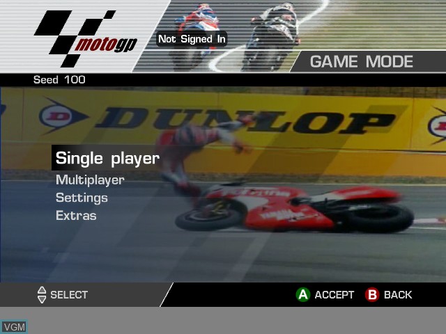 Menu screen of the game MotoGP 3 - Ultimate Racing Technology on Microsoft Xbox