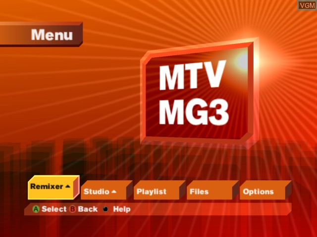 Menu screen of the game MTV Music Generator 3 - This Is the Remix on Microsoft Xbox