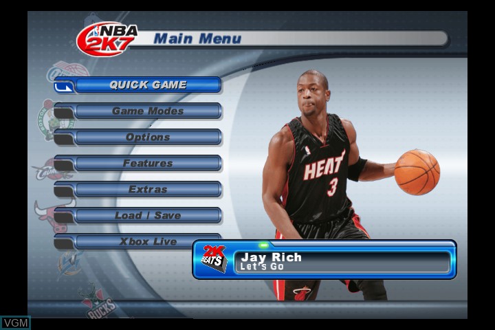 Menu screen of the game NBA 2K7 on Microsoft Xbox