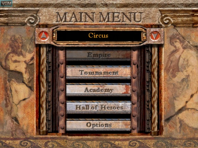 Menu screen of the game Circus Maximus - Chariot Wars on Microsoft Xbox