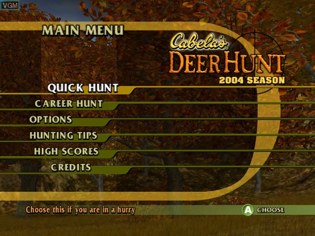 Menu screen of the game Cabela's Deer Hunt 2004 Season on Microsoft Xbox