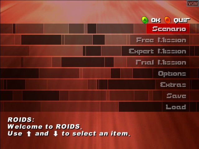 Menu screen of the game Murakumo - Renegade Mech Pursuit on Microsoft Xbox