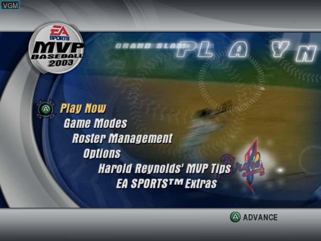 Menu screen of the game MVP Baseball 2003 on Microsoft Xbox