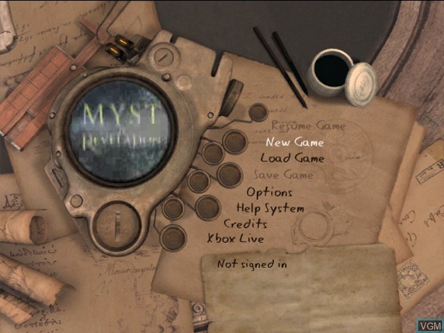 Menu screen of the game Myst IV - Revelation on Microsoft Xbox