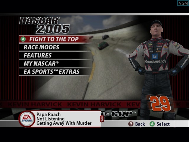 Menu screen of the game NASCAR 2005 - Chase for the Cup on Microsoft Xbox