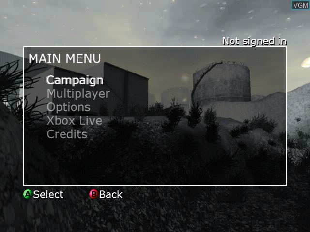 Menu screen of the game Combat - Task Force 121 on Microsoft Xbox