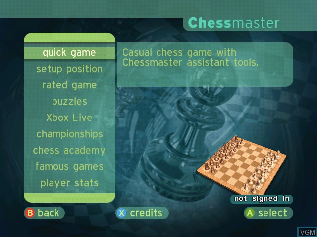 Menu screen of the game Chessmaster on Microsoft Xbox