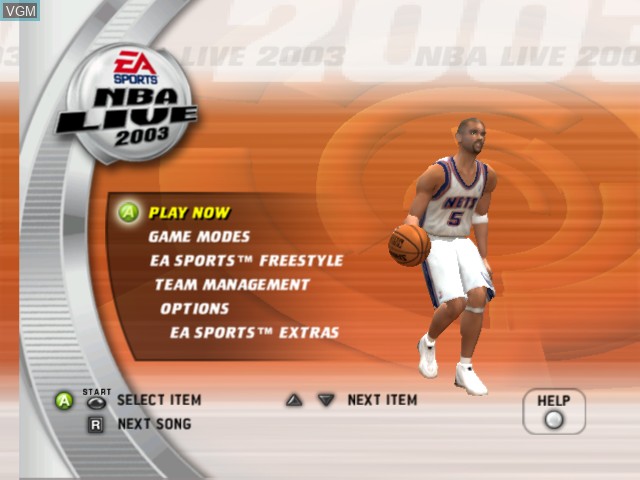 Menu screen of the game NBA Live 2003 on Microsoft Xbox