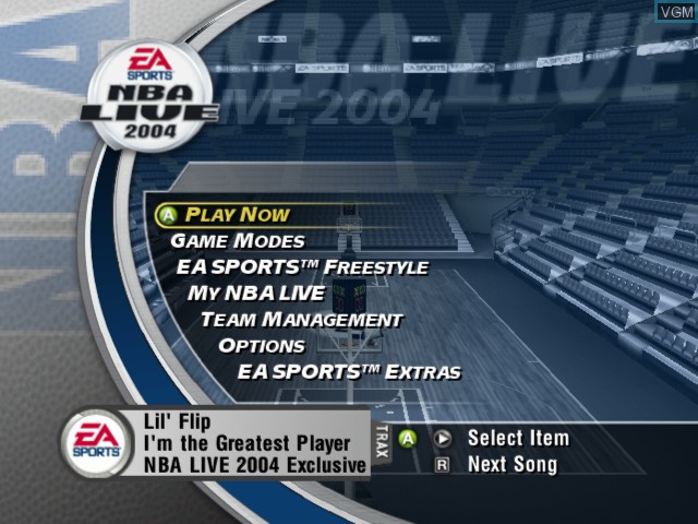 Menu screen of the game NBA Live 2004 on Microsoft Xbox