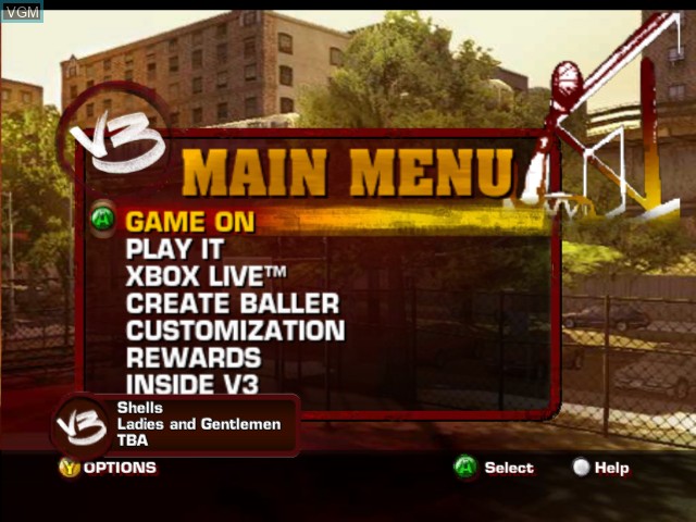 Menu screen of the game NBA Street V3 on Microsoft Xbox
