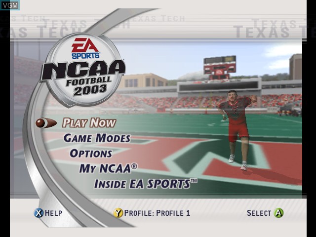 Menu screen of the game NCAA Football 2003 on Microsoft Xbox
