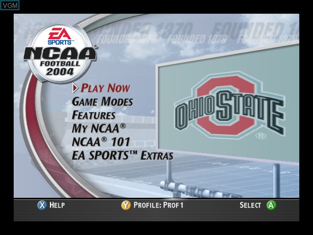 Menu screen of the game NCAA Football 2004 on Microsoft Xbox