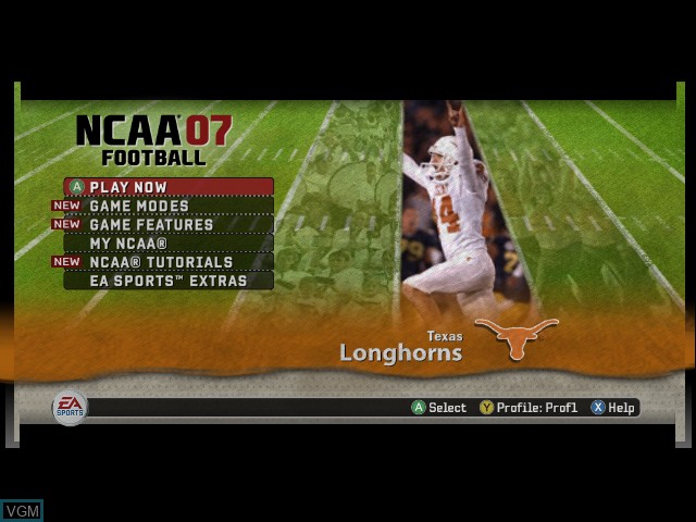 Menu screen of the game NCAA Football 07 on Microsoft Xbox