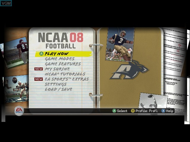 Menu screen of the game NCAA Football 08 on Microsoft Xbox