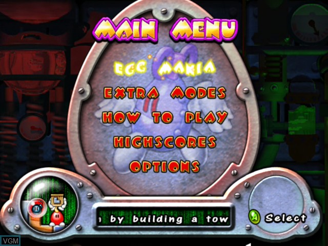 Menu screen of the game Egg Mania - Eggstreme Madness on Microsoft Xbox