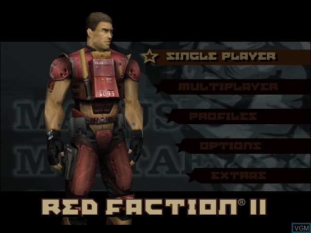 Menu screen of the game Red Faction II on Microsoft Xbox