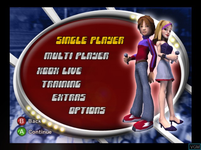 Menu screen of the game Karaoke Revolution on Microsoft Xbox