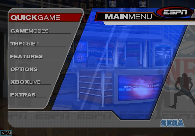 Menu screen of the game ESPN NFL 2K5 on Microsoft Xbox