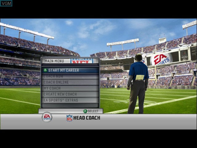 Menu screen of the game NFL Head Coach on Microsoft Xbox