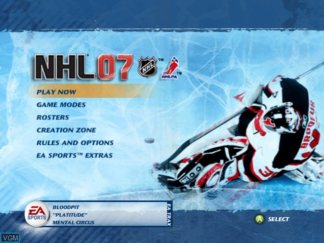 Menu screen of the game NHL 07 on Microsoft Xbox