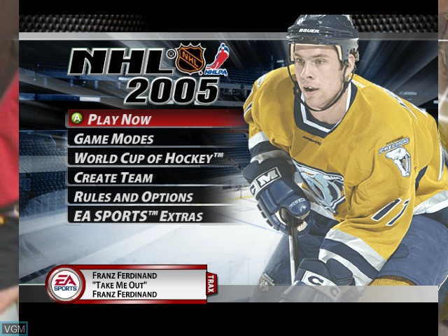 Menu screen of the game NHL 2005 on Microsoft Xbox