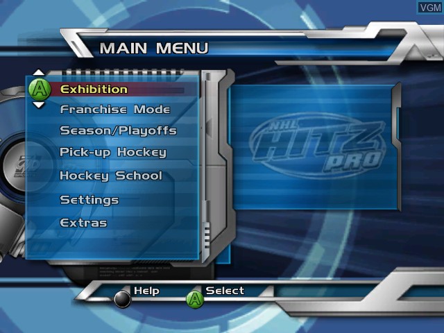 Menu screen of the game NHL Hitz Pro on Microsoft Xbox
