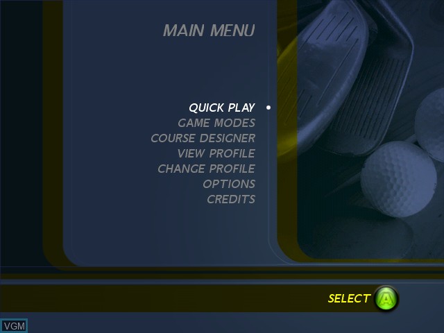 Menu screen of the game ProStroke Golf - World Tour 2007 on Microsoft Xbox