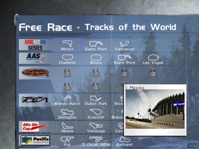 Menu screen of the game Pro Race Driver on Microsoft Xbox