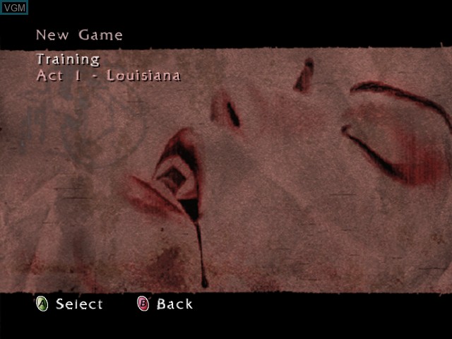 Menu screen of the game BloodRayne on Microsoft Xbox