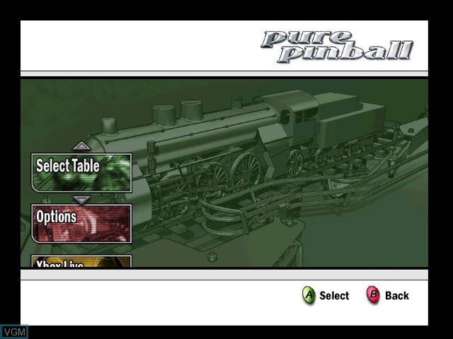 Menu screen of the game Pure Pinball on Microsoft Xbox