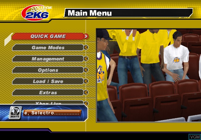 Menu screen of the game College Hoops 2K6 on Microsoft Xbox