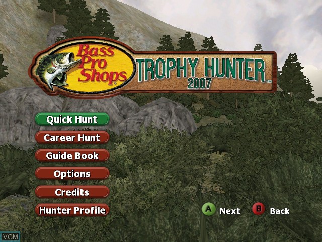 Menu screen of the game Bass Pro Shops - Trophy Hunter 2007 on Microsoft Xbox