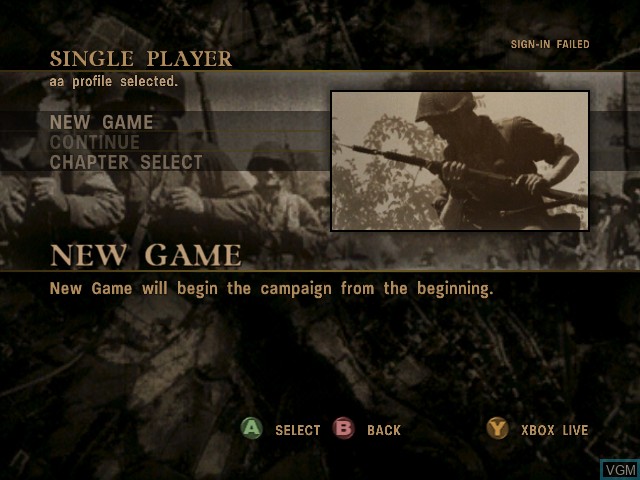 Menu screen of the game Call of Duty 3 on Microsoft Xbox