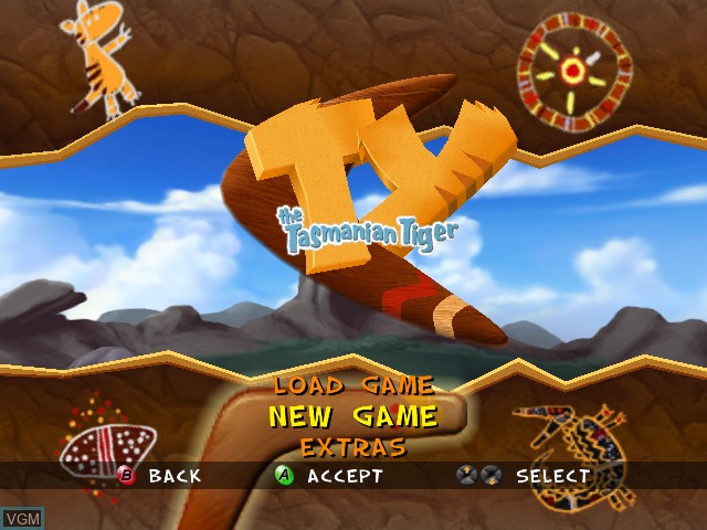 Menu screen of the game Ty the Tasmanian Tiger on Microsoft Xbox