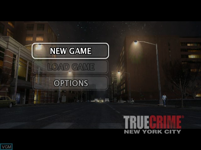 Menu screen of the game True Crime - New York City on Microsoft Xbox