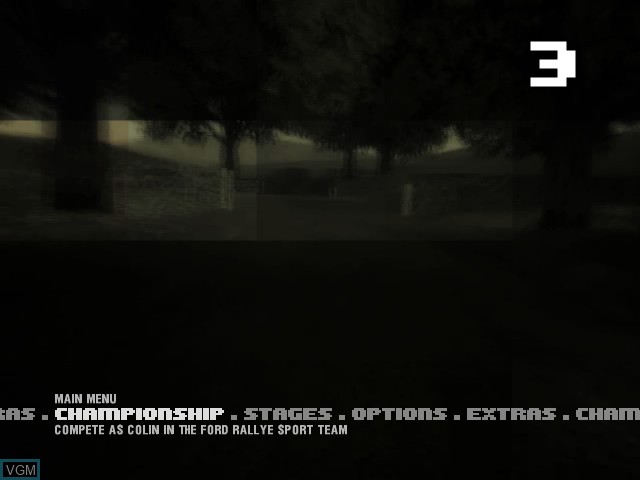 Menu screen of the game Colin McRae Rally 3 on Microsoft Xbox