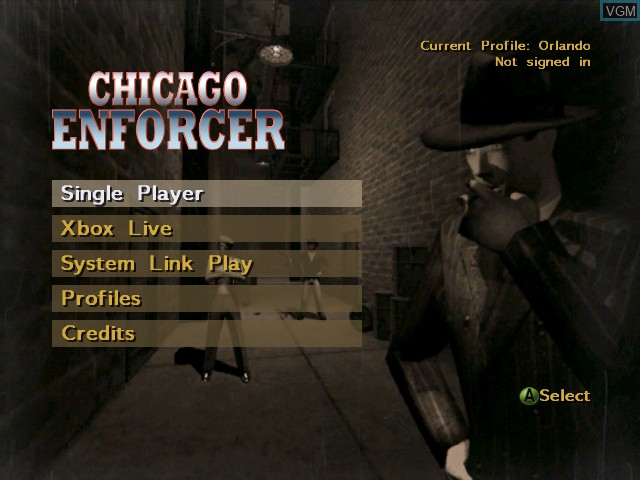 Menu screen of the game Chicago Enforcer on Microsoft Xbox