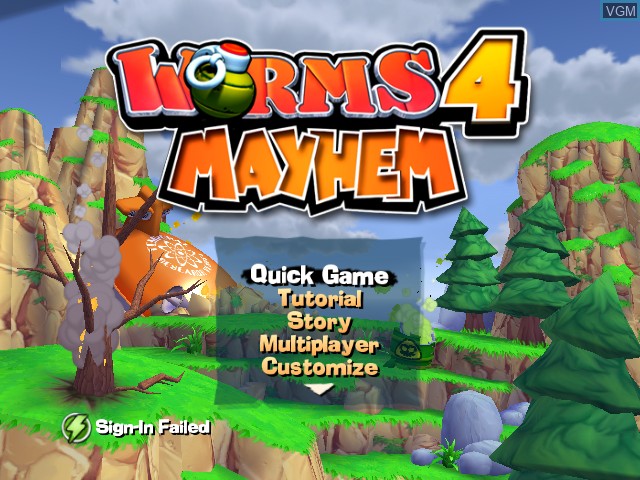 Menu screen of the game Worms 4 - Mayhem on Microsoft Xbox