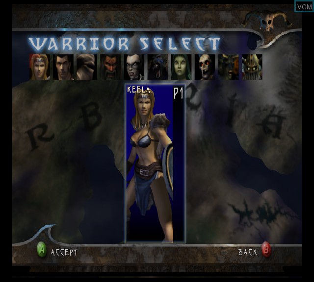 Menu screen of the game Barbarian on Microsoft Xbox