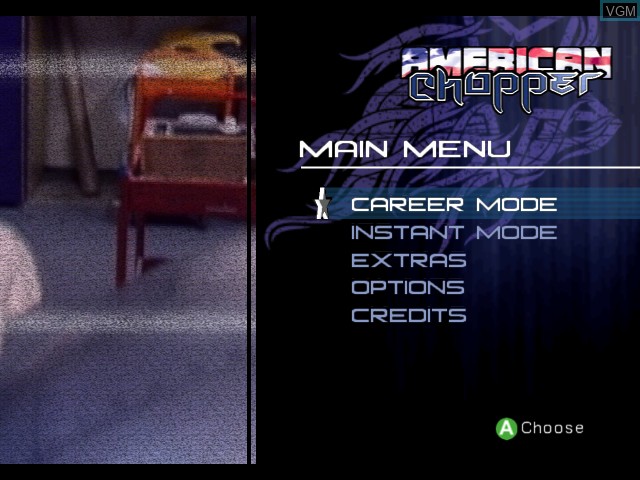 Menu screen of the game American Chopper on Microsoft Xbox