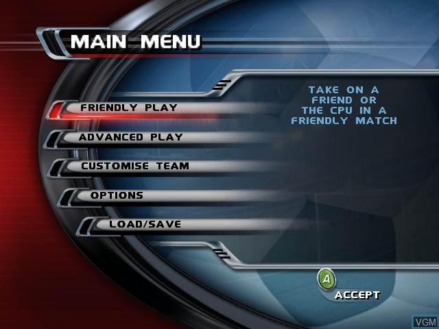 Menu screen of the game RedCard 20-03 on Microsoft Xbox
