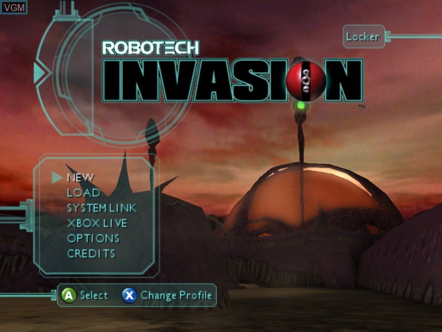 Menu screen of the game Robotech - Invasion on Microsoft Xbox